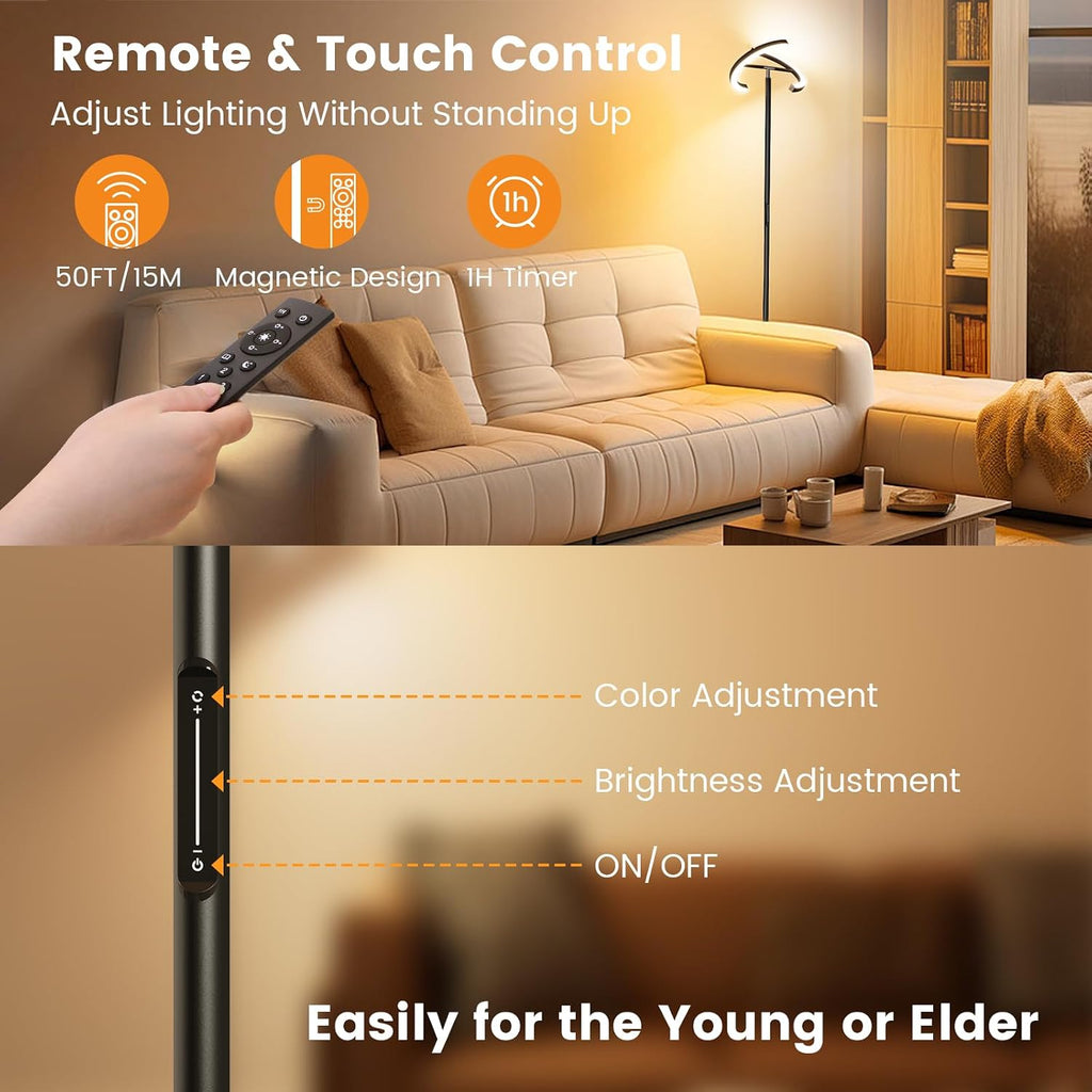 SIBRILLE LED Floor Lamp - Rotatable Standing Lamp with Touch & Remote Control, 3000-6000K, 22W Modern Floor Reading Light, Dimmable…