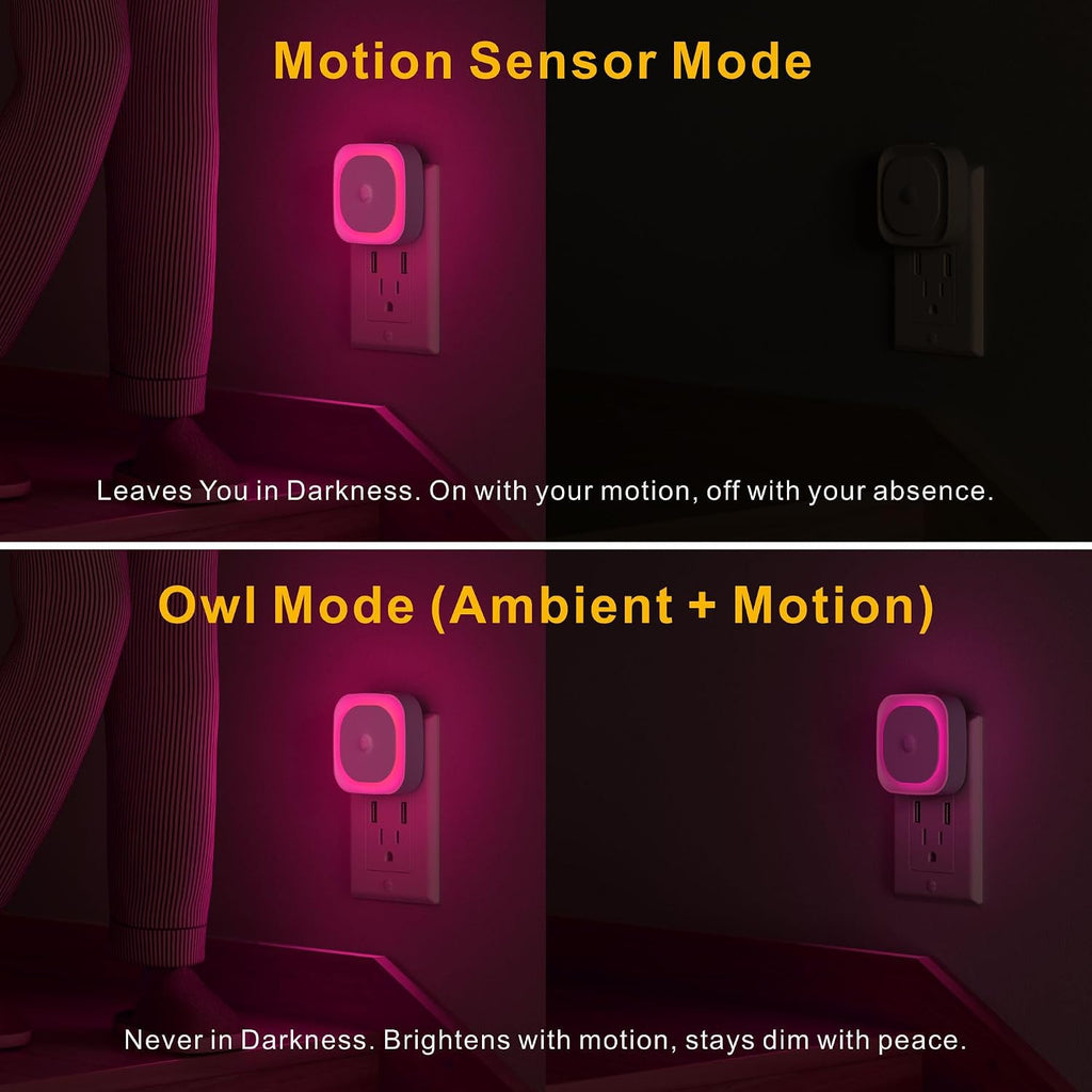 YUNLEX 2 Pack Plug in Night Light with Motion Sensor & Dusk to Dawn Sensor, Soft Pink Glow for Bedroom, Hallway, Girls Room, 3 Sensor…