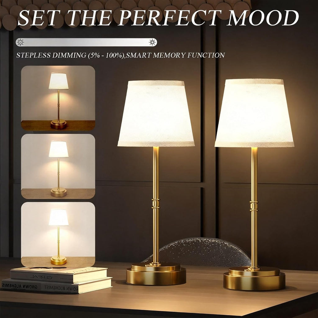 Rechargeable Cordless Table Lamp Gold - 1 Pack Brass 7500mAh Battery Operated Lamp, Small Antique Brass Aesthetic Desk Lamp for Kitchen…