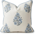 Jillien Harbor “The Camille” Decorative Pillow Cover – Blue & Whitel Floral Block Print Pillow Cover – Grandmillennial Home Decor, 24" x 24"