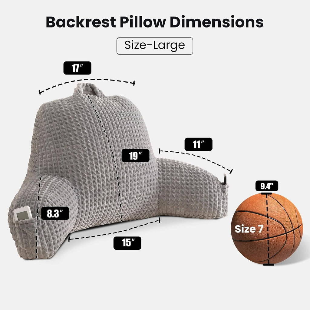 Pajeo Multi-Purpose Bed Pillow for Sitting Up,19" Flannel Backrest Pillow with Arms for Seniors & Pregnancy Support, Oeko-TEX Certified Sitt…