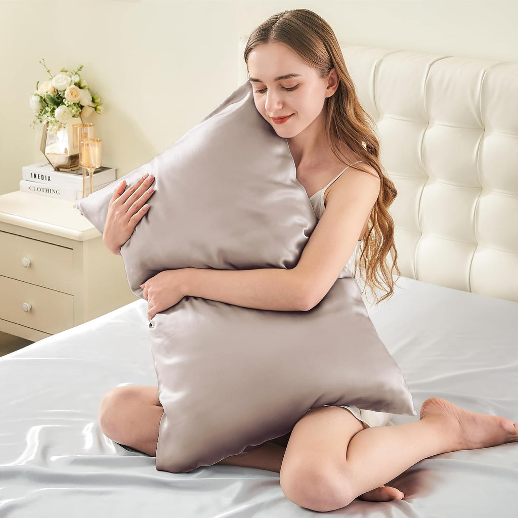 Infiixso Mulberry Silk Pillowcase for Hair and Skin, Silk Pillow Cases Standard Size with Hidden Zipper 20x26 Inches, Ultra Smooth and Soft…