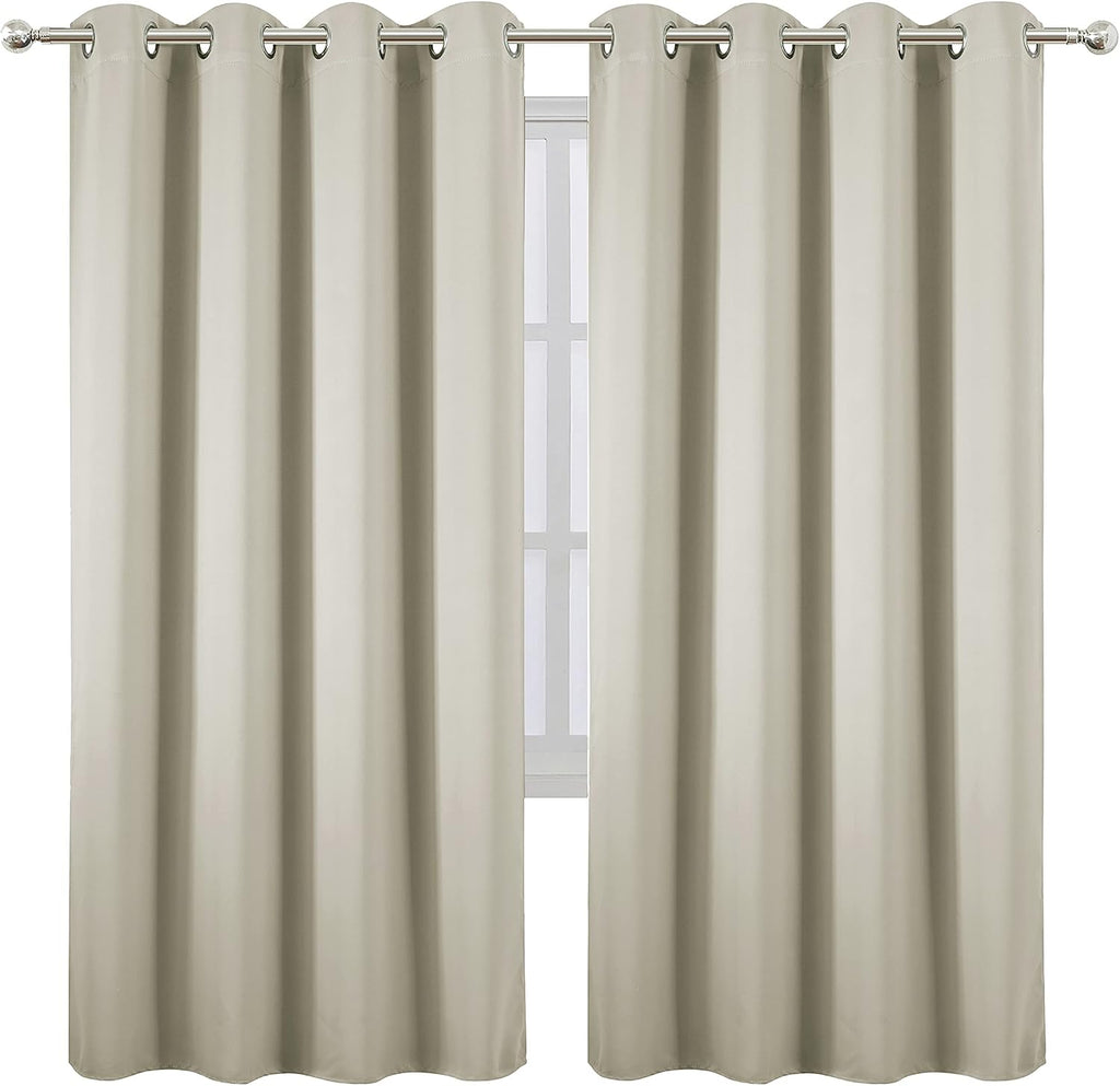 Lemomo Light Beige Thermal Blackout Curtains/52 x 72 Inch/Set of 2 Panels Room Darkening Curtains 72 Inch silver