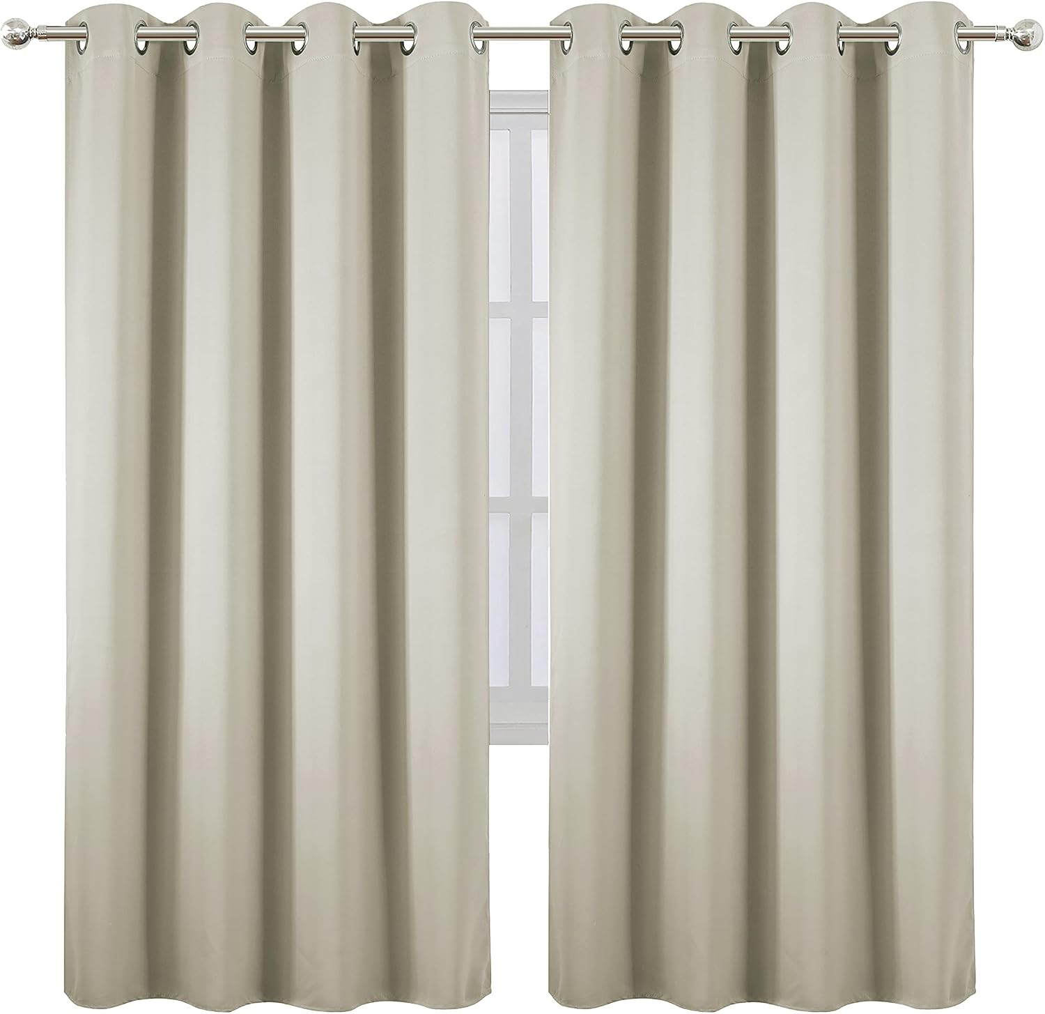 Lemomo Light Beige Thermal Blackout Curtains/52 x 72 Inch/Set of 2 Panels Room Darkening Curtains 72 Inch silver