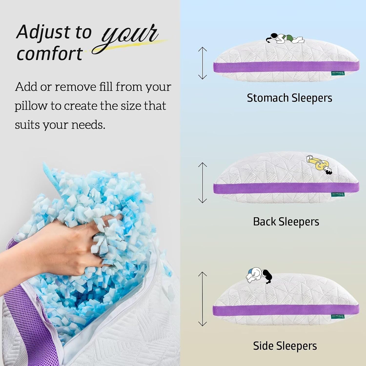 BETU Cooling Pillow King Size, Shredded Memory Foam Pillows for Hot Sleepers, Adjustable Firm Bed Pillows, Hotel Collection Side Sleeper…