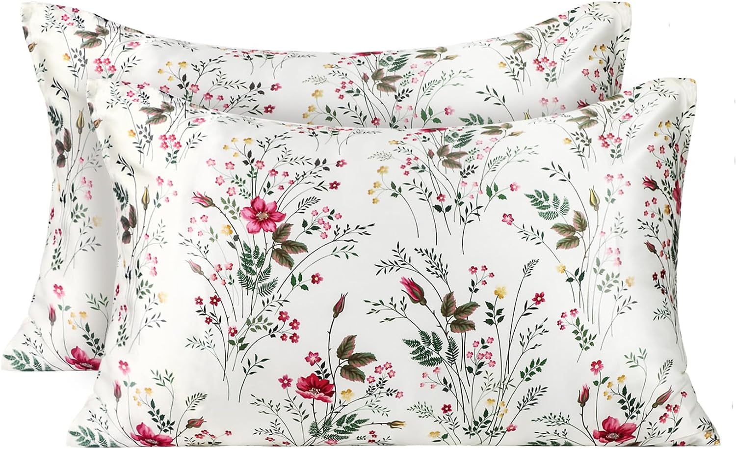 MANSPHIL White Pink Floral Silk Pillow Cases 2 Pack Queen, Reversible Satin Pillow Cases for Hair and Skin Envelope Closure, 22 Momme 6A…