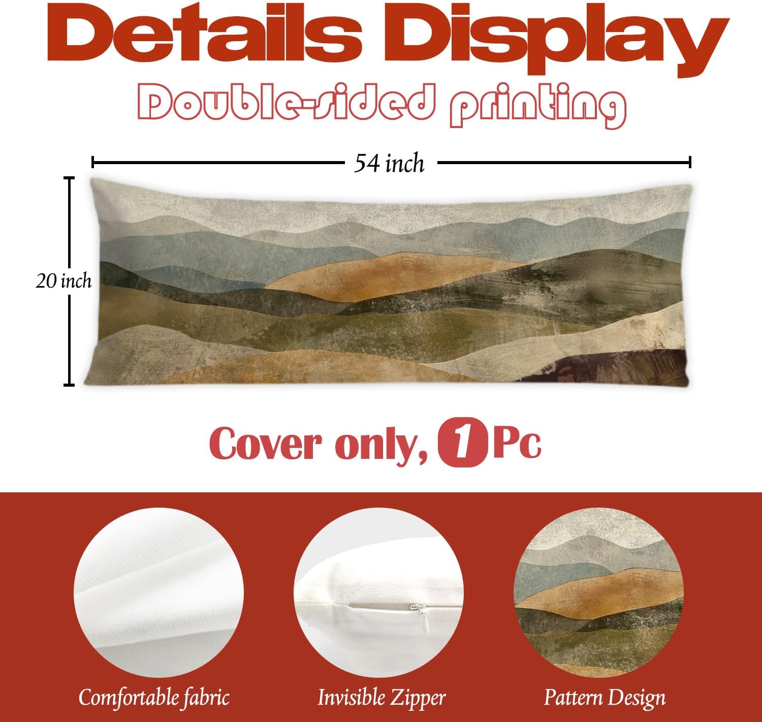 Retro Boho Mountain Landscape 20x54 Body Pillow Cover, Boho Home Decor, Modern Neutral Nature Scenery Decorative Long Body Pillow Cases…
