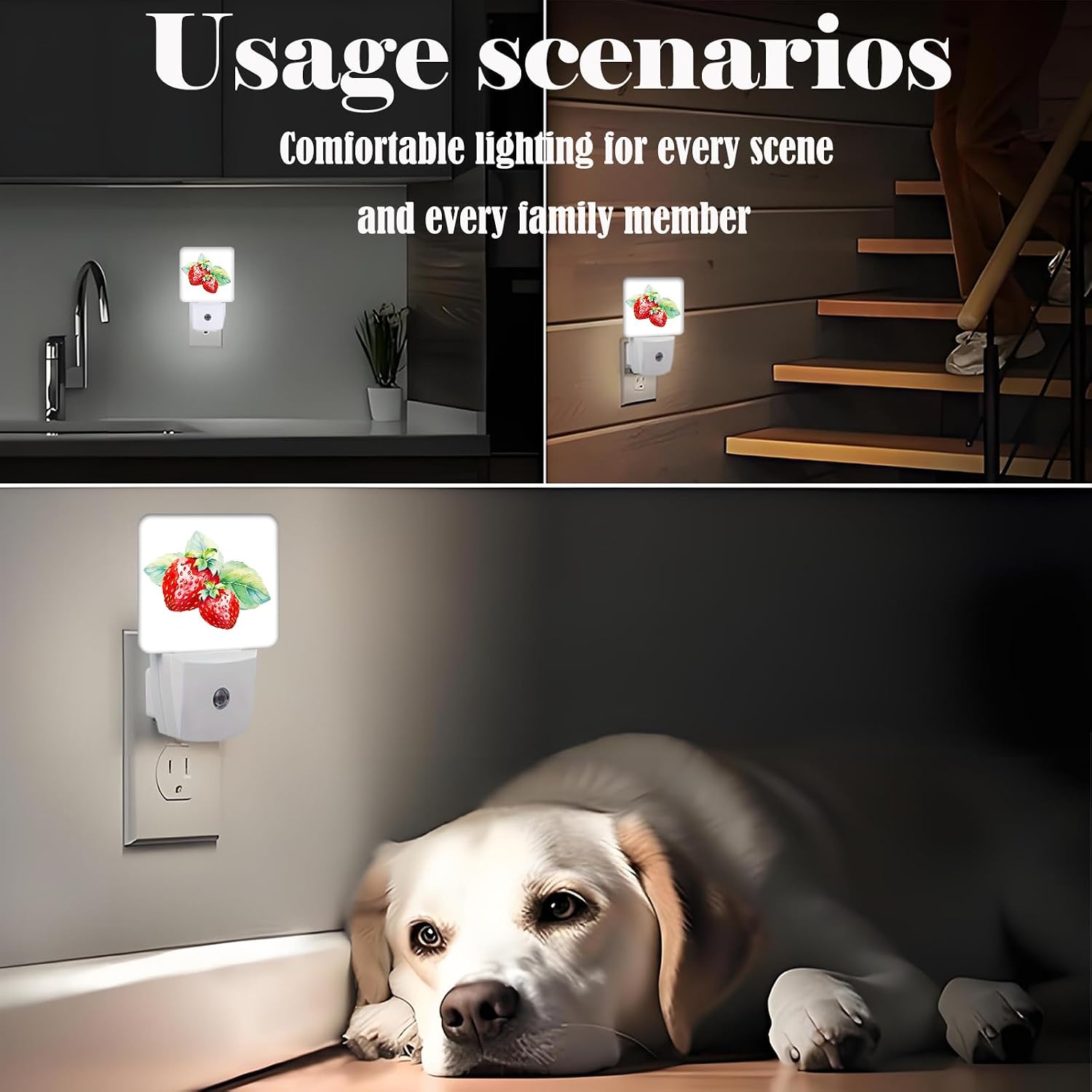 Watercolor Cute Strawberry Night Light, Plug Into Wall with Dusk to Dawn Light Sensors, Warm Nightlights for Bedroom, Bathroom, Hallway…