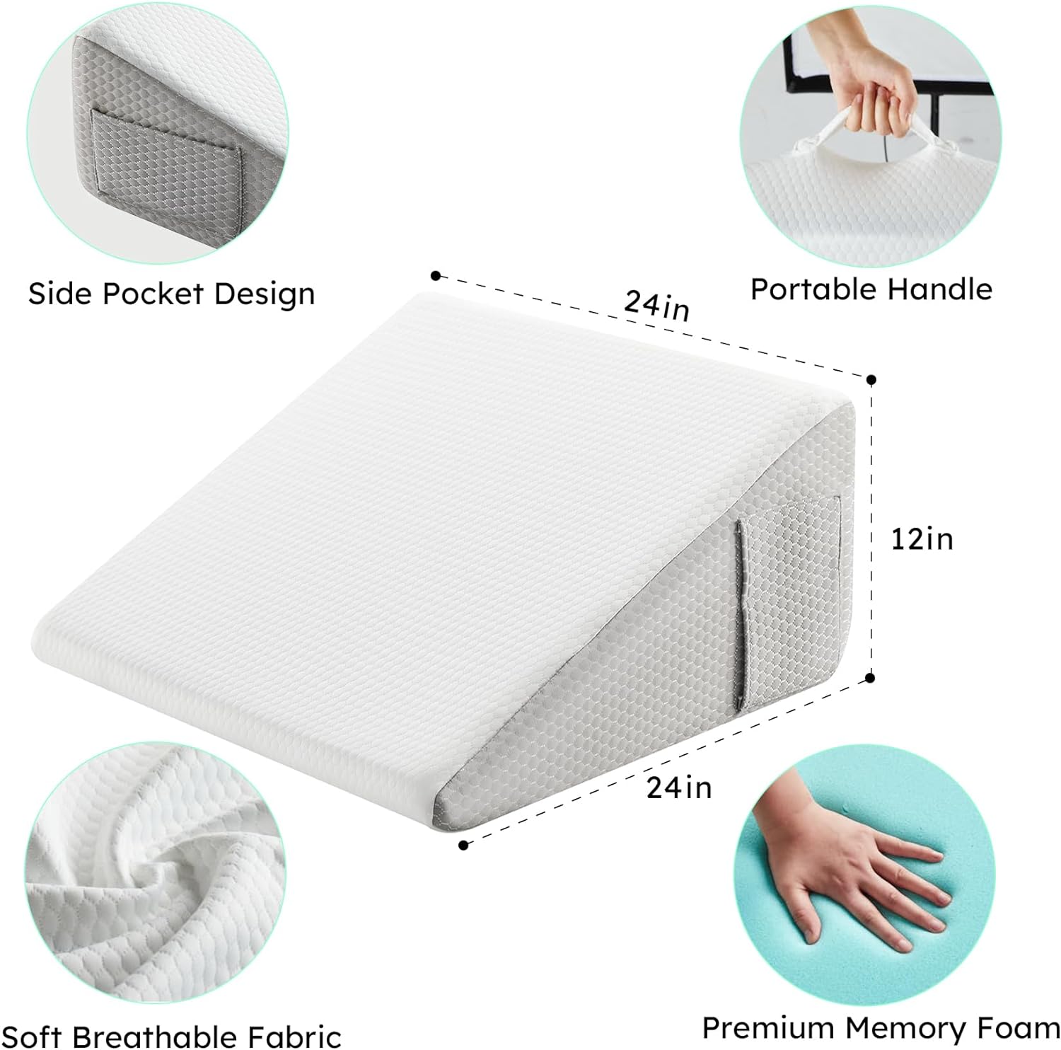 Bedluxe Wedge Pillow, 12 inch Bed Wedge Pillow for Headboard, Pillow Wedge for Acid Reflux Relief, Sleeping, After Surgery, Snoring…
