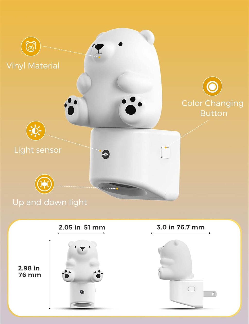 L LOHAS LED Night Light for Kids, 3D Bear Night Light Plug in, Dusk to Dawn Nursery Night Lights, RGB+Soft White 3000K, 3 Lighting Modes…