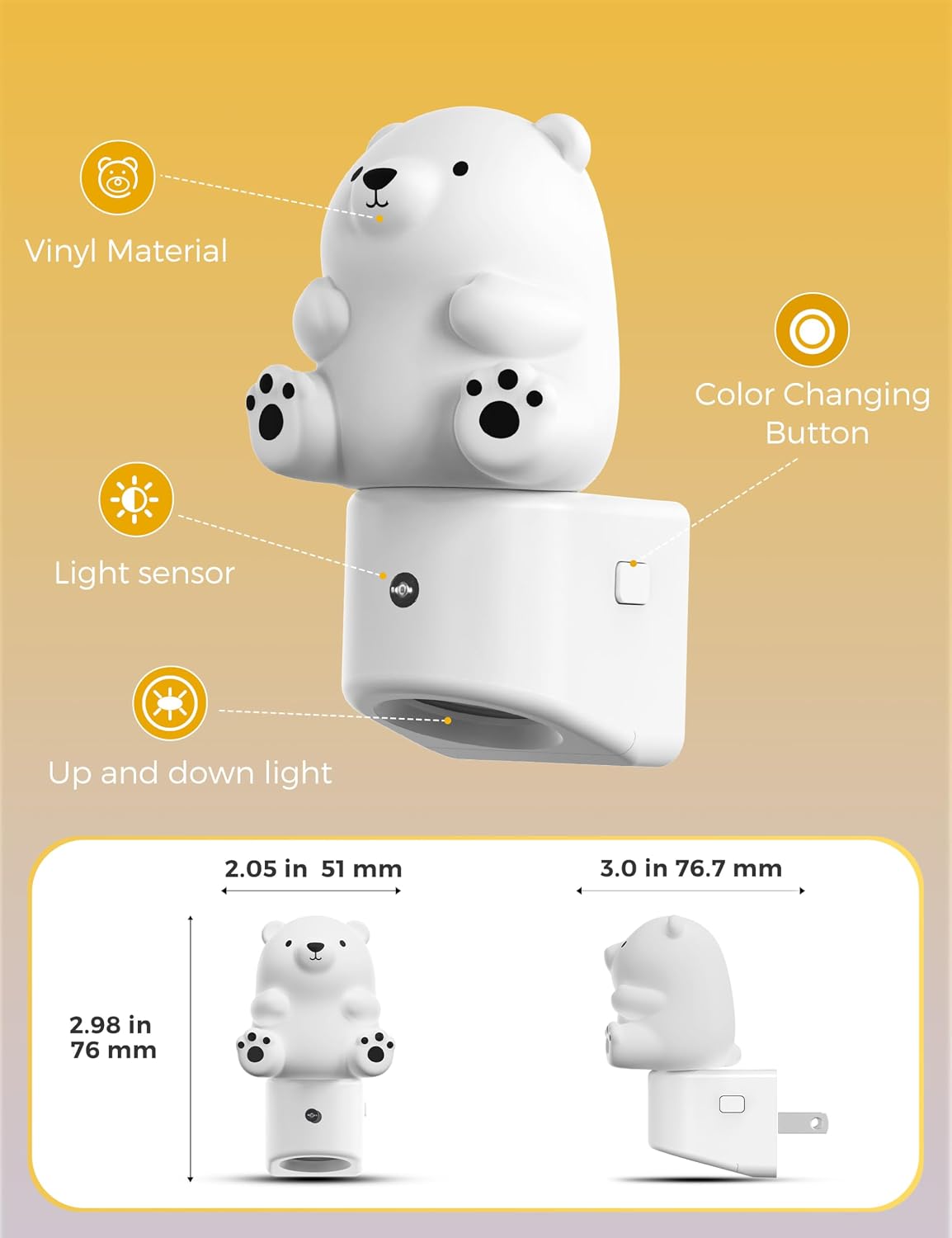 L LOHAS LED Night Light for Kids, 3D Bear Night Light Plug in, Dusk to Dawn Nursery Night Lights, RGB+Soft White 3000K, 3 Lighting Modes…