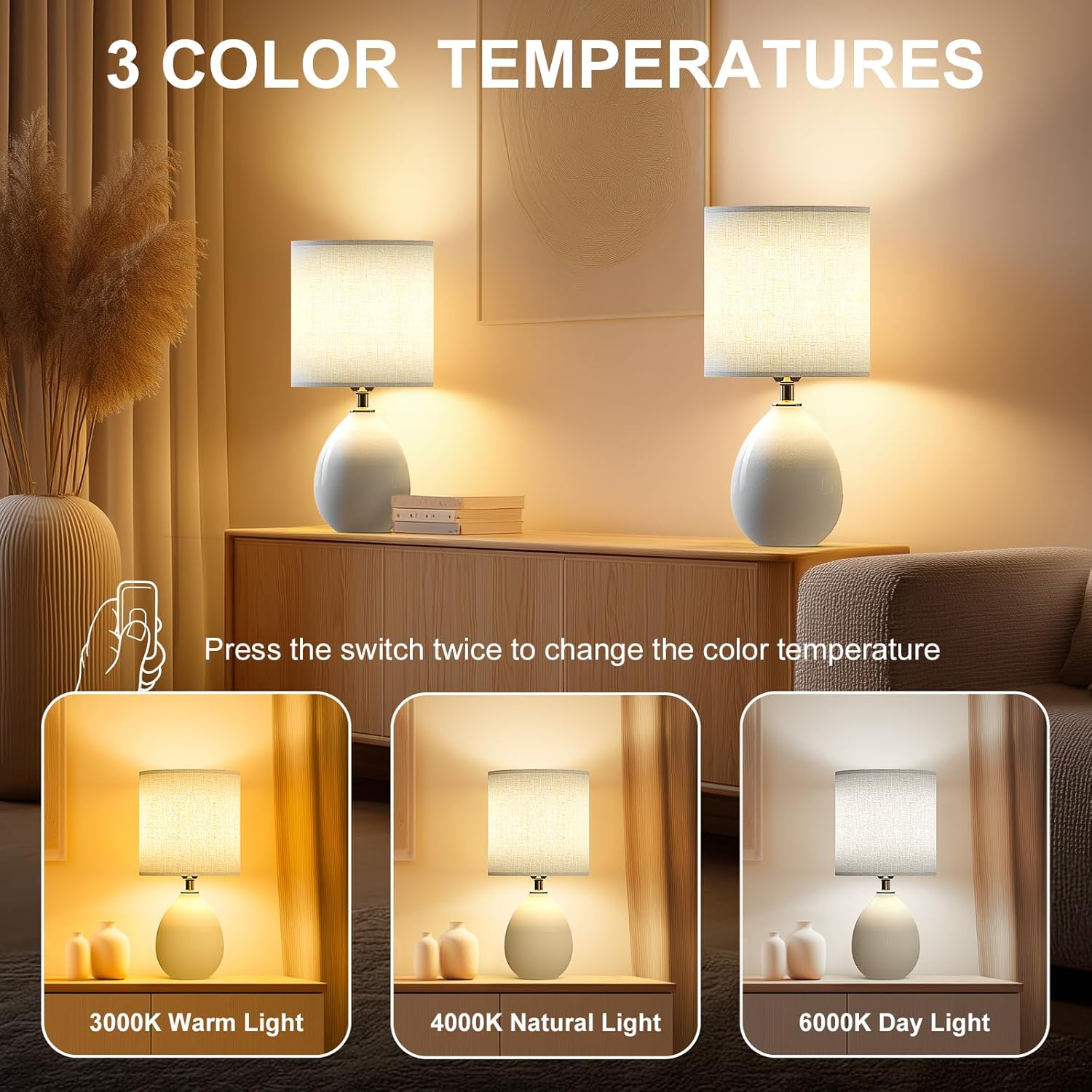 Dawnwake 18.5" Table Lamps Set of 2 for Living Room Bedroom, Bedside Lamps for Night Stands, Desk Nightstand Lamp Dimmable, Modern Linen…
