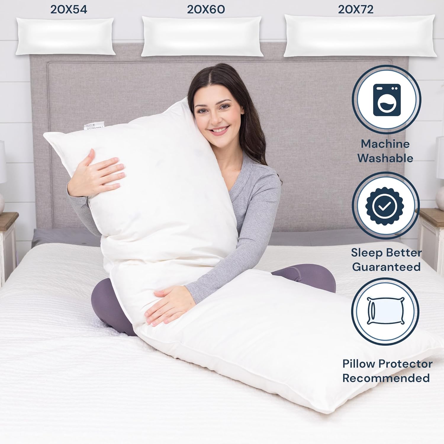 White Goose Feather and Down Body Pillow – Pillows Size 20 Inches x 72 Inches