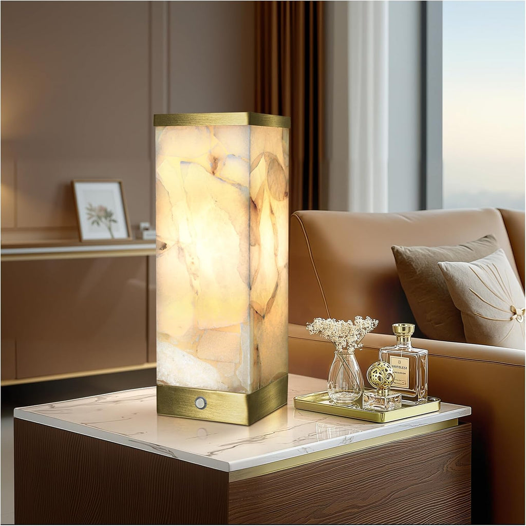 Scenekoy Alabaster Rechargeable Table Lamp for Living Room Bedroom Nightstand, Portable Battery Operated LED Bedside Lamp, Cordless Night…
