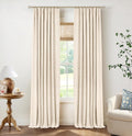 INOVADAY 100% Blackout Curtains for Bedroom, Cream Black Out Curtains 96 Inch Long, Clip Rings Linen Blackout Drapes, Thermal Insulated…