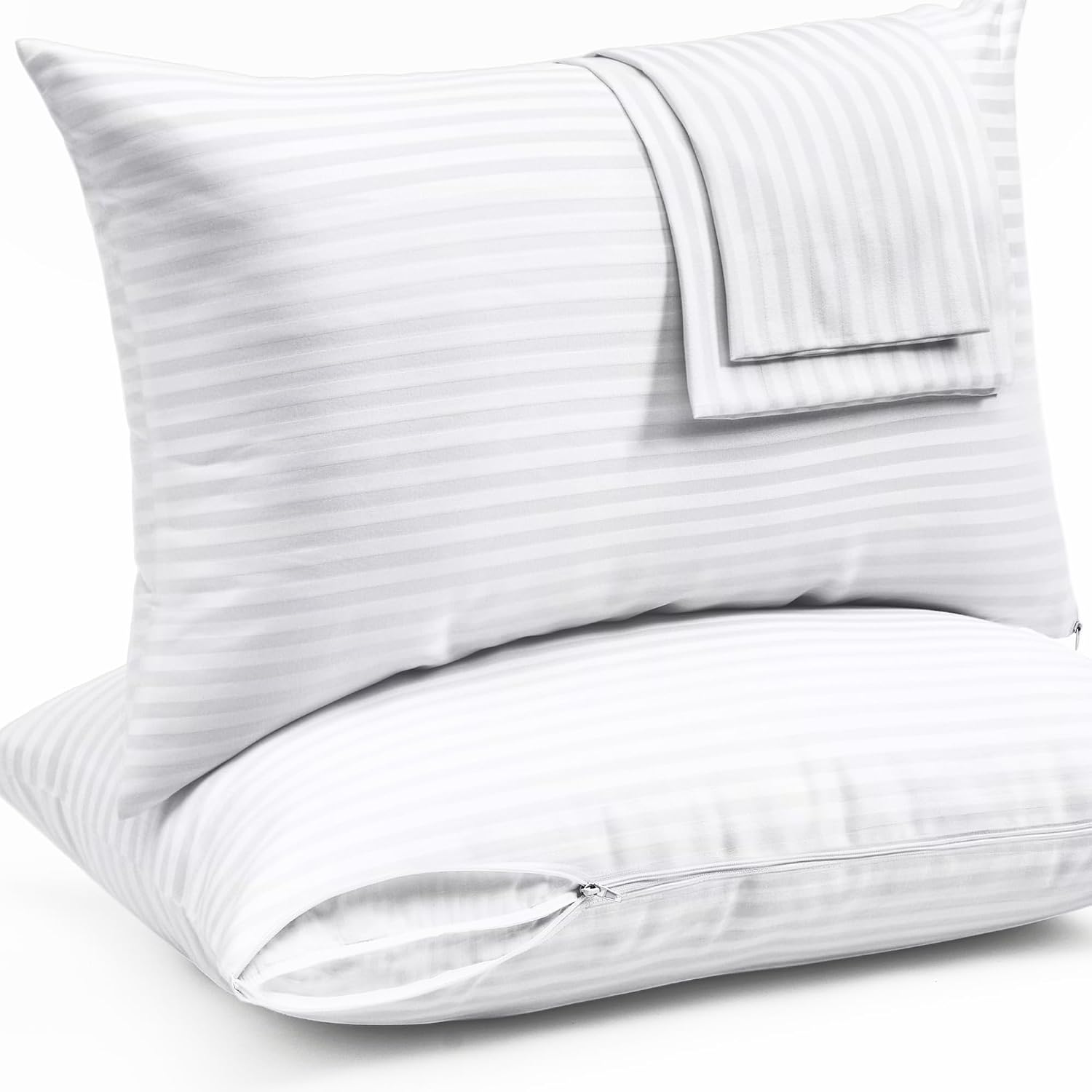Ultra Soft Pillow Protectors with Zipper King Size - Set of 12 Breathable Pillow Covers - 100% Protection Against Stains, Dust & Dirt…