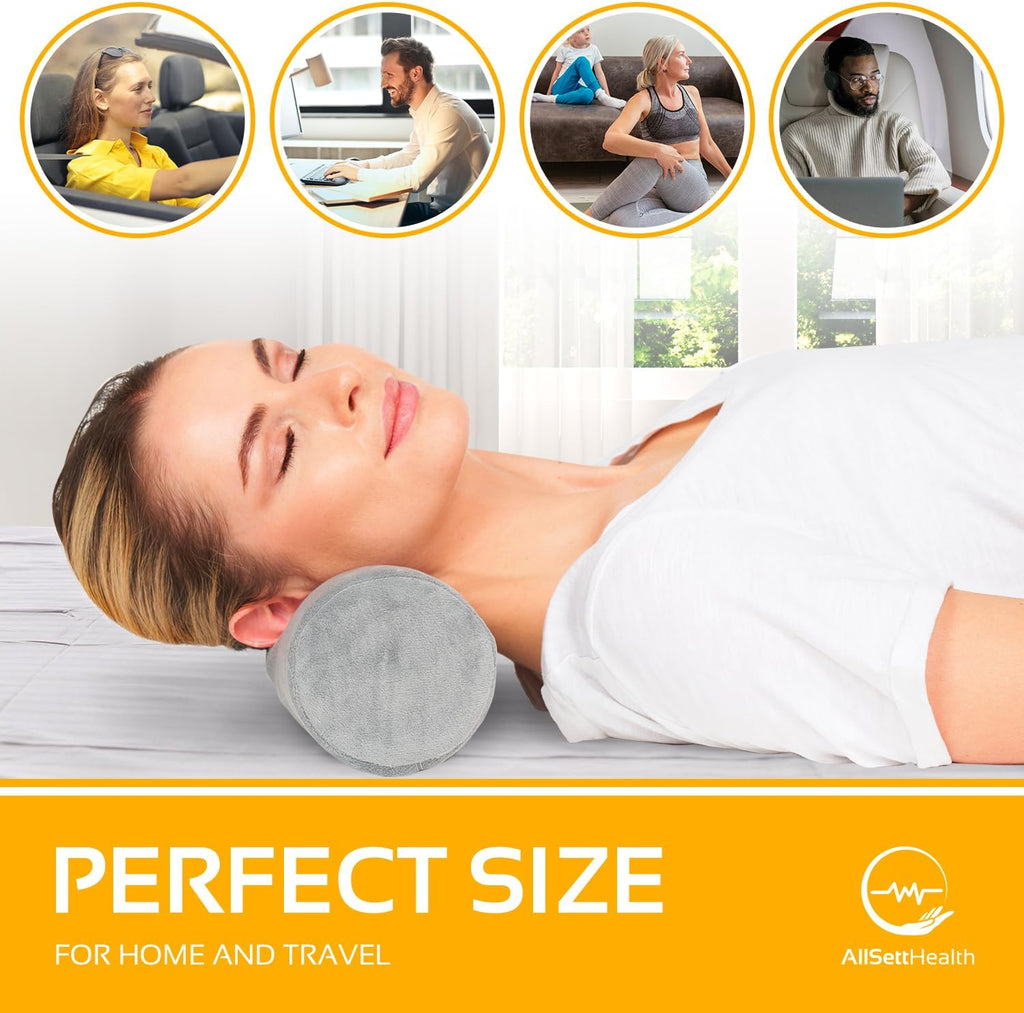 AllSettth AllSett th 2 Pack Neck Roll Cervical Pillow for Neck - Memory Foam Neck Pillow for Bed | Round Neck Pillows for Sleeping…