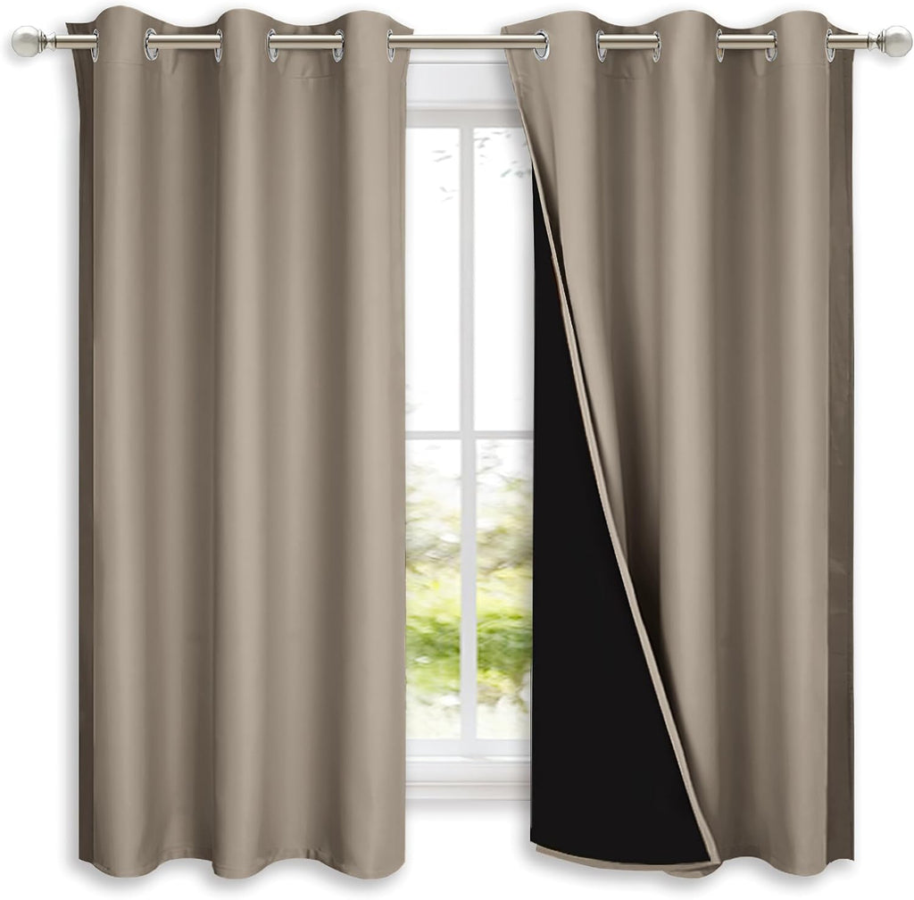 Nicetown 100% Blackout Curtains with Black Liners, Solid Thermal Insulated Full Blackout 2-Layer Lined Drapes, Energy Efficiency Window Dra…