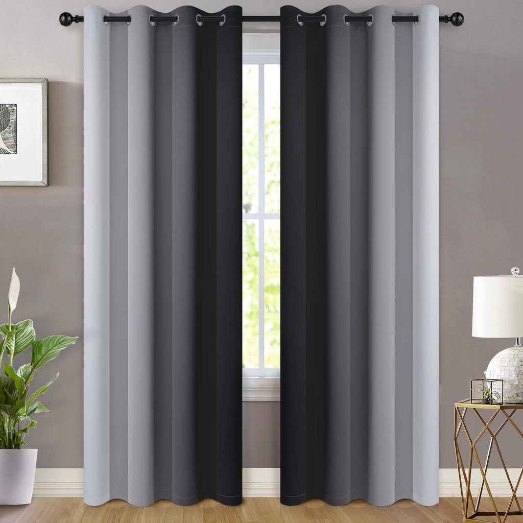 Yakamok Light Blocking Ombre Curtains, Greyish White and Black Gradient Color Curtains, Room Darkening Grommet Window Drapes for Bedroom(Bl…