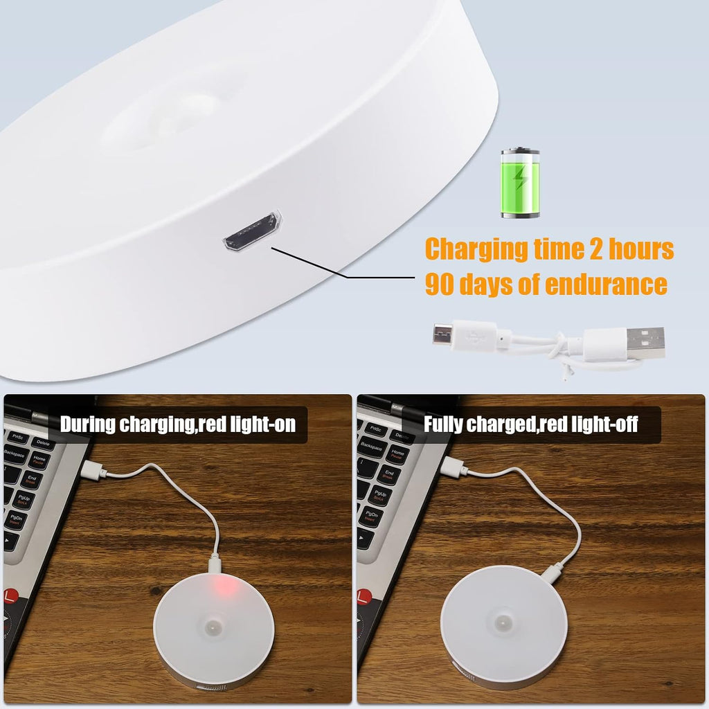 8 LEDs Motion Sensor Light Indoor, Night Light USB Rechargeable, 3 Light Modes & 400 mAh Battery, Cordless Magnetic Sticker Nightlight…