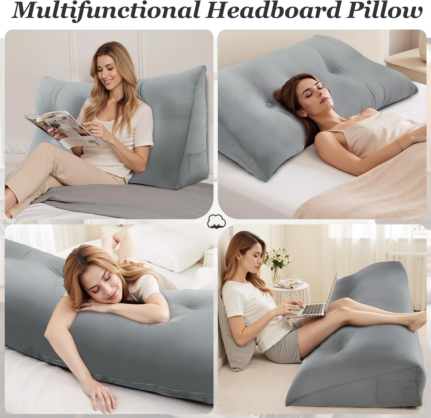 Wedge Pillow Headboard, Bed Wedge Pillow for Headboard, Headboard Pillow Queen, Back Support Cushion for Sitting up in Bed - Features…