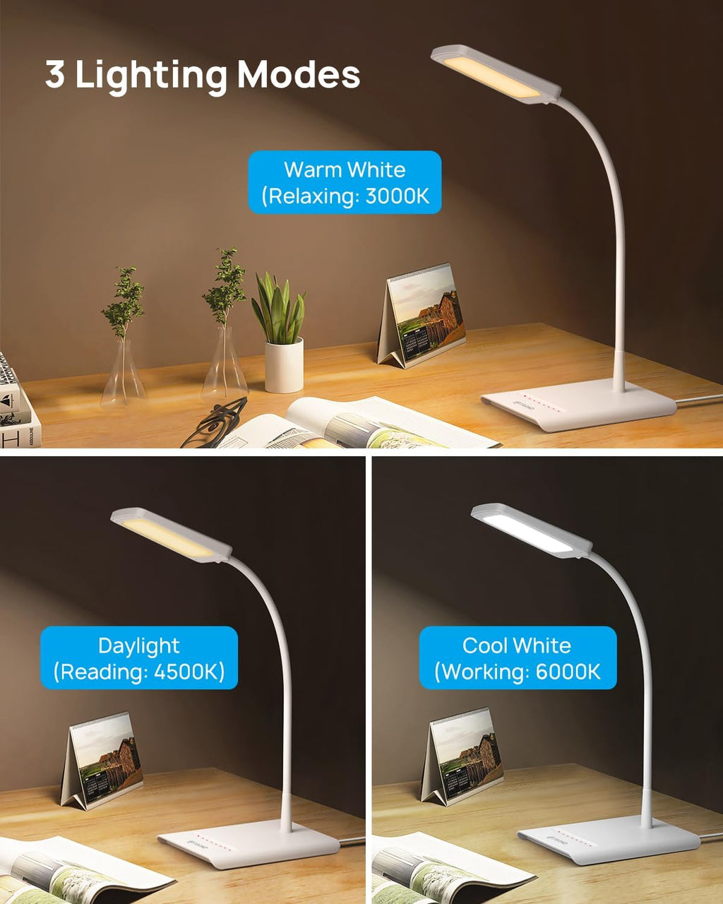 TRONDOfficial TROND Desk Lamp, Bright Dimmable Eye-Caring Table Lamp, 3 Color Modes 7 Brightness Levels, Flexible Gooseneck, Touch Control,…