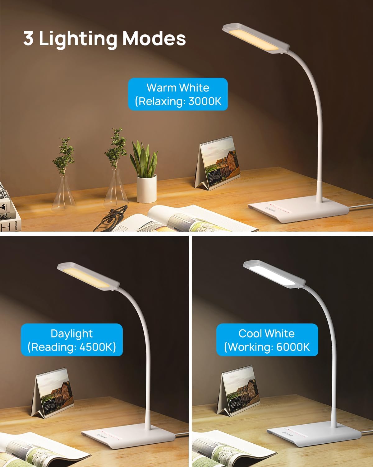 TRONDOfficial TROND Desk Lamp, Bright Dimmable Eye-Caring Table Lamp, 3 Color Modes 7 Brightness Levels, Flexible Gooseneck, Touch Control,…