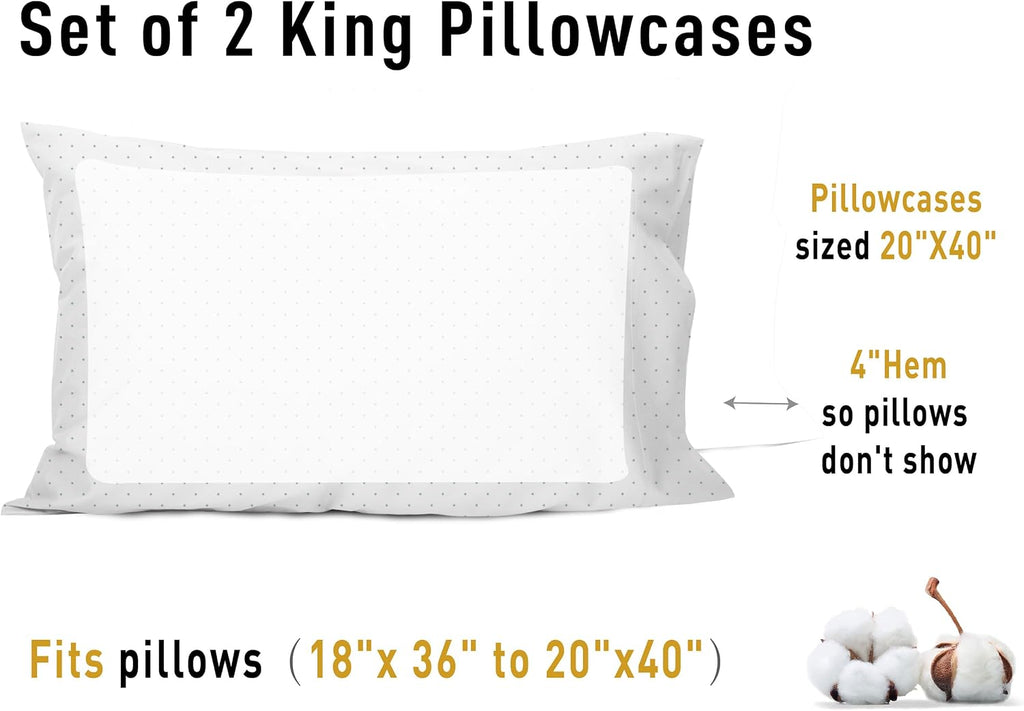 Sunflower King Pillowcases Set of 2, 100% Cotton King Size Pillow Cases 2, 20×40 inches Powder Dots, Soft and Breathable
