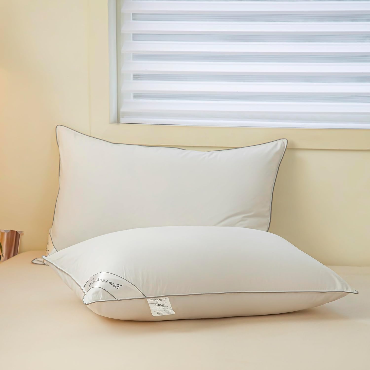 Eastwarmth King Size Goose Down Feather Hotel Collection Bed Pillows with Grey Piping for Sleeping,100% Cotton Cover White Color King(20x36…