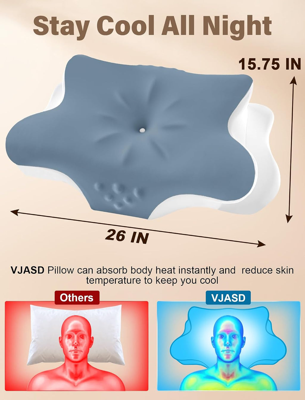 Vjasd Cervical Neck Pillow for – Ergonomic Memory Foam Pillow for Side Sleeper Contour Orthopedic Bed Pillow for Neck Support with Cooling…