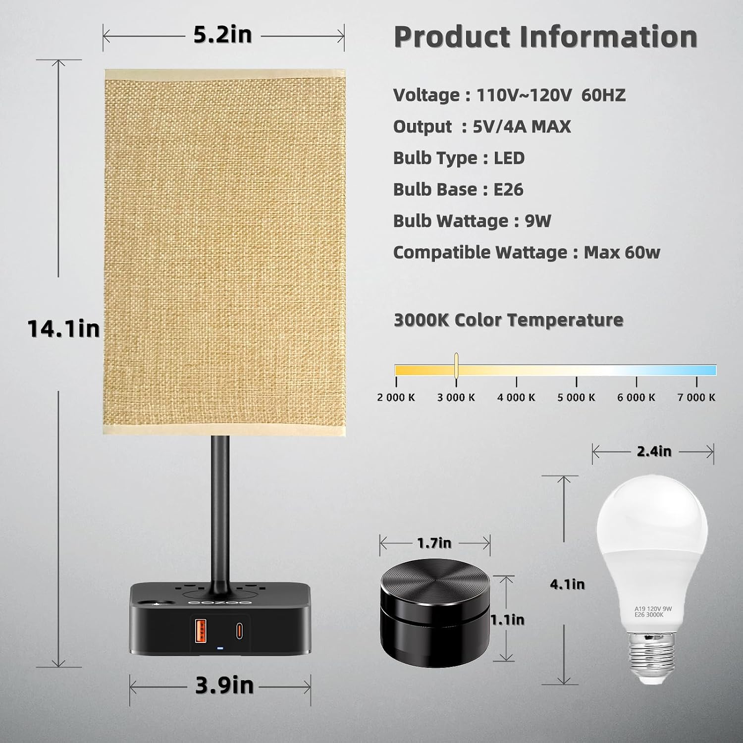 Bedside Lamp with Remote Control & Dimmable Light, 2 AC Outlets + USB-C/USB-A Charging Ports, Beige Shade Nightstand Table Desk Lamp for…