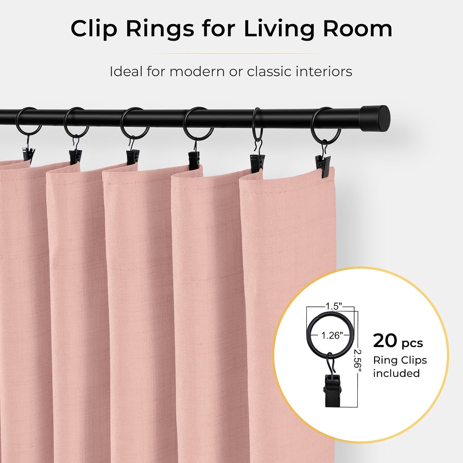 INOVADAY 100% Blackout Curtains for Bedroom, Black Out Curtains 84 Inch Long, Clip Rings Linen Blackout Drapes, Thermal Insulated Room…