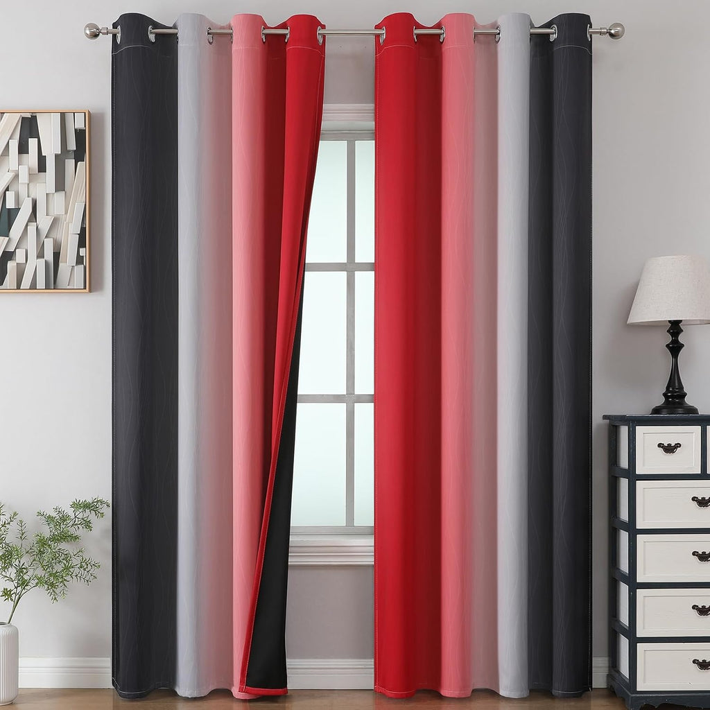 Estelartextiler Estelar Textiler Black and Red Ombre Blackout Curtains 90 Inches Long 2 Panels Set, Thermal Insulated Gradient Drapes for B…
