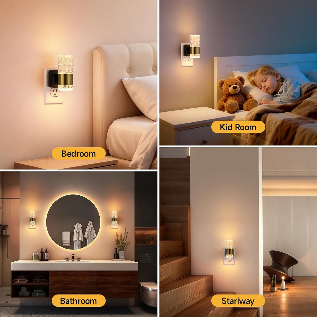 LED Night Light, Dimmable Plug in Nightlight 2 Pack, 0-100LM Adjustable Brightness with Dusk to Dawn Sensor, 3000K Warm Gold Ambiance…