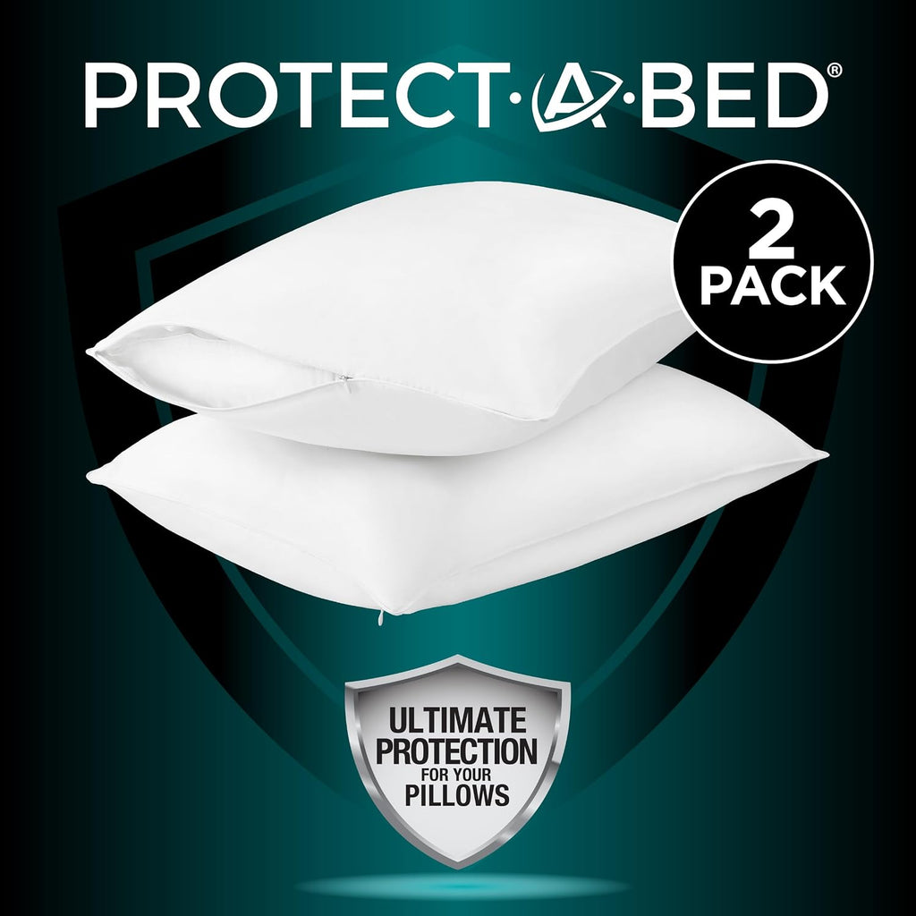 Protect-A-Bed AllerZip Queen 20" x 30" Pillow Protectors (Set of 2), Bed Bug and Dust Mite Proof, Noiseless and Odor-Resistant Pillow Cover…