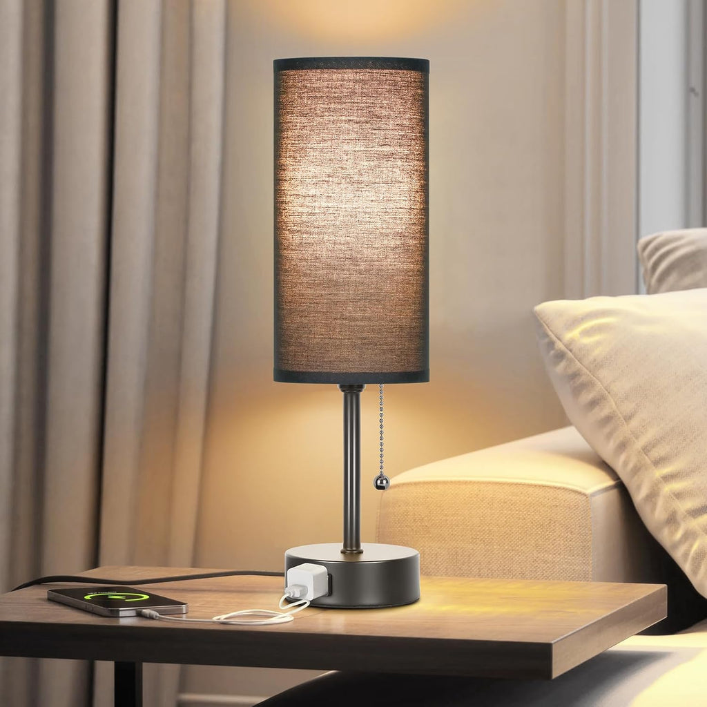 Dott Arts Table Lamp for Bedroom, 3-Color Bedside Lamps with Pull Chain, Bedroom Table Lamps for Nightstand, AC Outlet Small Lamp for…