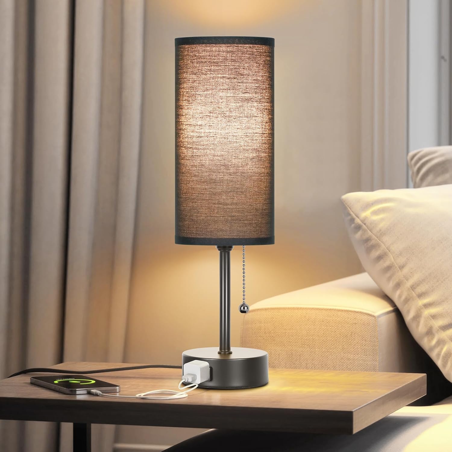 Dott Arts Table Lamp for Bedroom, 3-Color Bedside Lamps with Pull Chain, Bedroom Table Lamps for Nightstand, AC Outlet Small Lamp for…