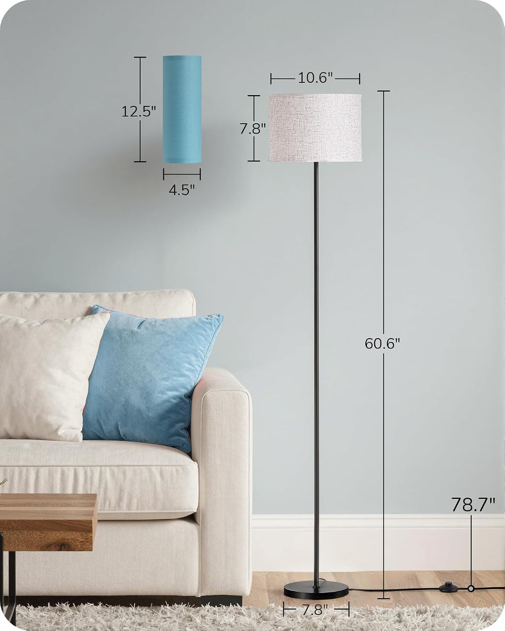 EDISHINE Modern Floor Lamps for Living Room, 63.7" Colorful Floor Lamp with Two Shades, Remote Control Foot Switch, 2700-6000K Dimmable…
