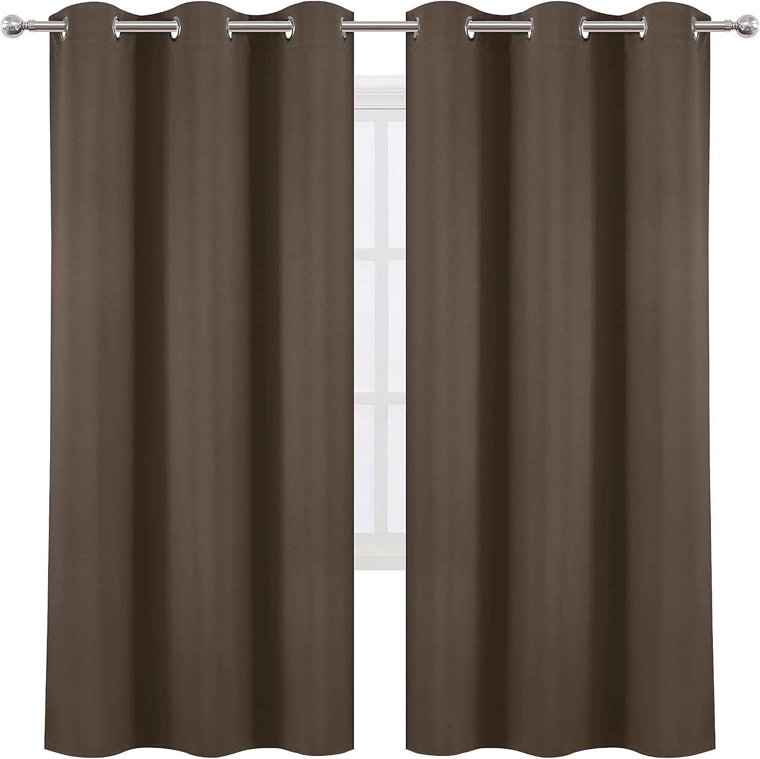 Lemomo Chocolate Brown Thermal Blackout Curtains/42 x 72 Inch/Set of 2 Panels Room Darkening Curtains for Bedroom 72 Inch silver