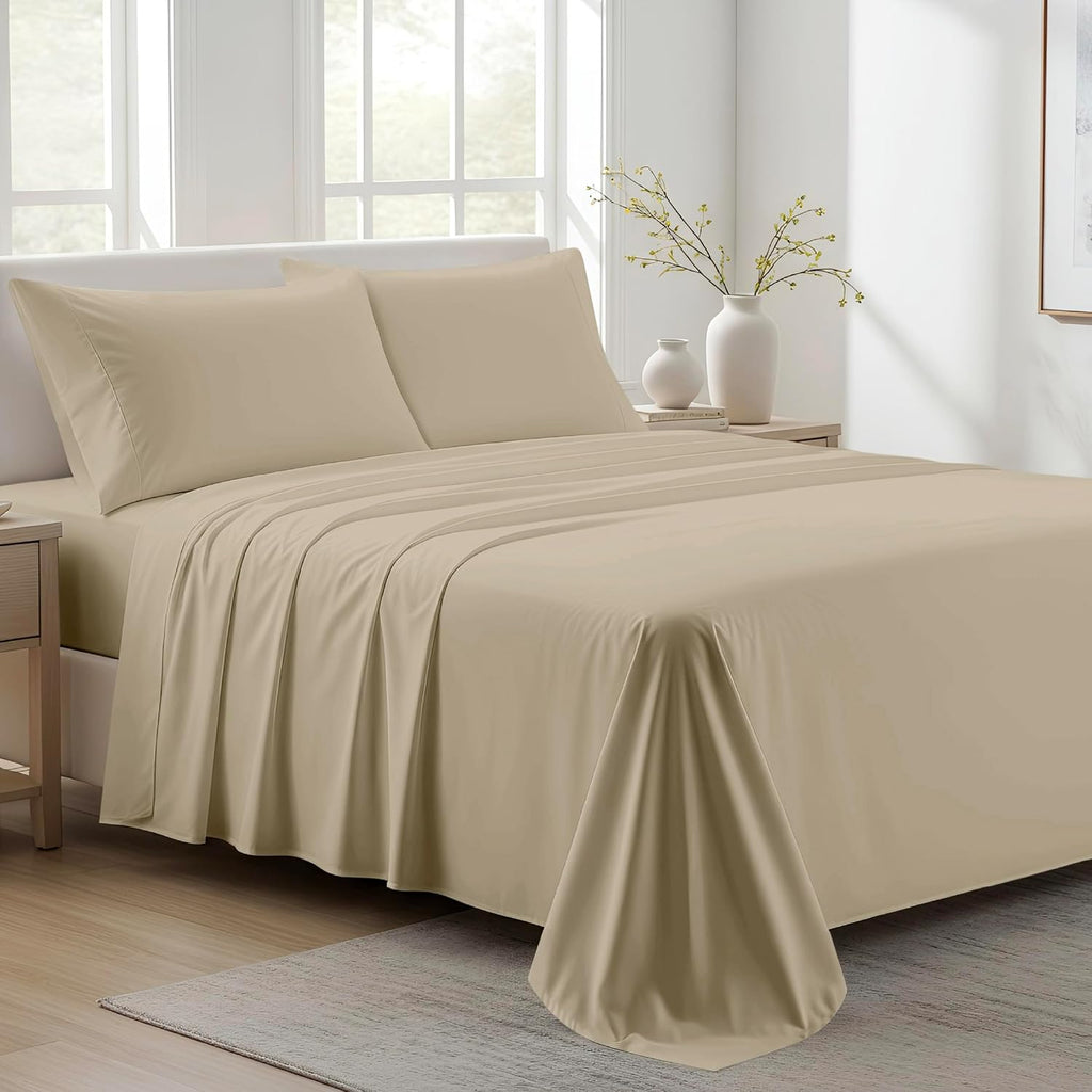 AshtonSheets 100% Organic Cotton Sheets King Size - 4 PC Organic Cotton King Size Percale Weave Sheet Set, Soft, Cooling, Crisp & Breathabl…