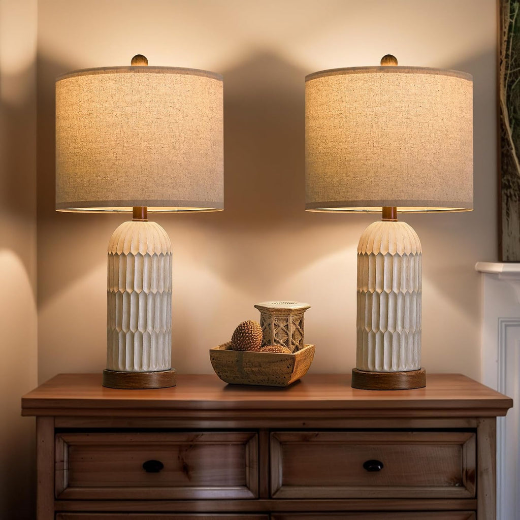 OYEARS 22.5" Bedside Table Lamps Set of 2, Farmhouse Table Lamp with USB A+C Charging Ports, Vintage Nightstand Lamp for Bedrooms and…