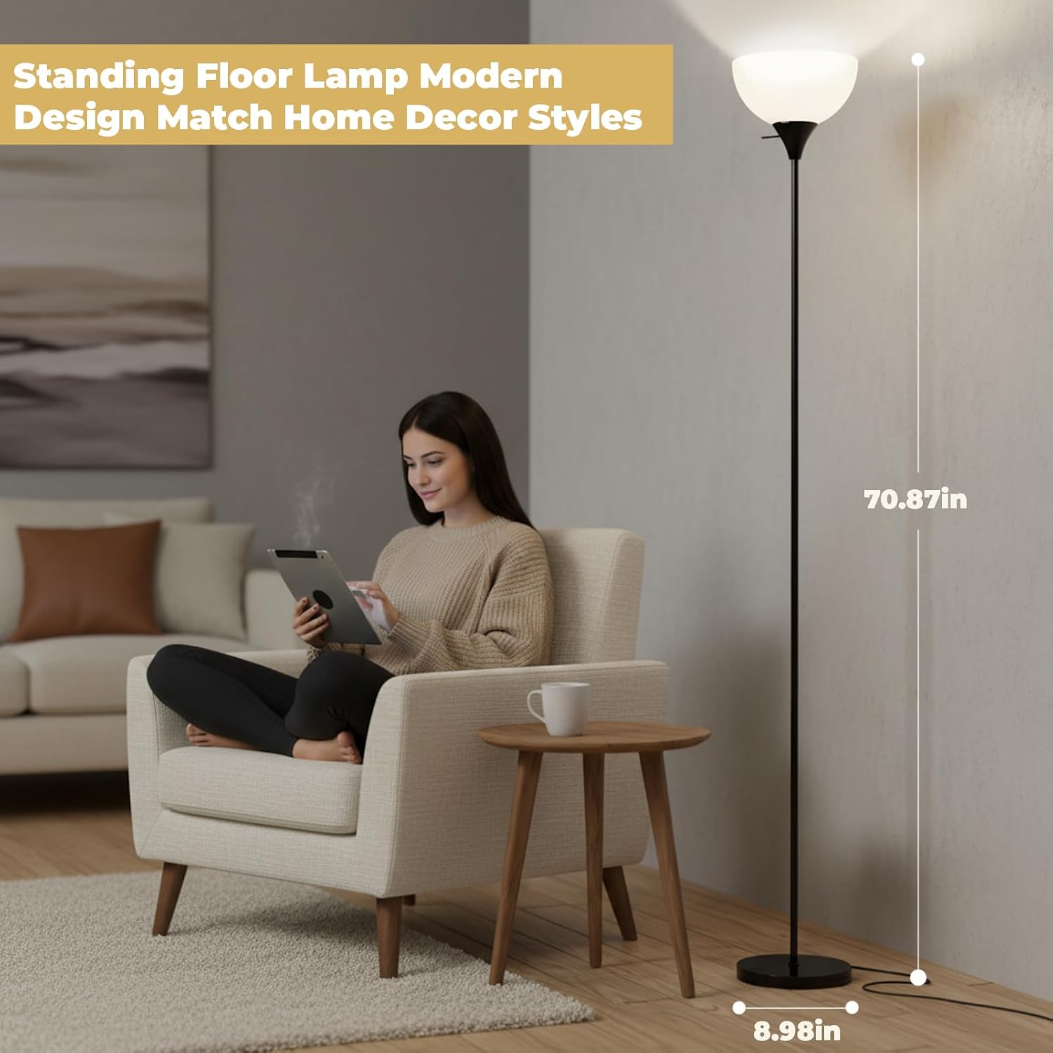 Lalisu Floor Lamp, Standing Lamps with White Plastic Shade, Led Floor Lamp Rotary Switch Floor Lamps Modern Industrial Lamp, Tall Lamps for…