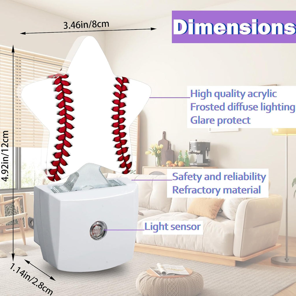 Baseball Night Lights Plug Into Wall, Boys White Dusk to Dawn Light Sensor Night Light for Kids, Energy Efficient Sleep Friendly Lamp for…