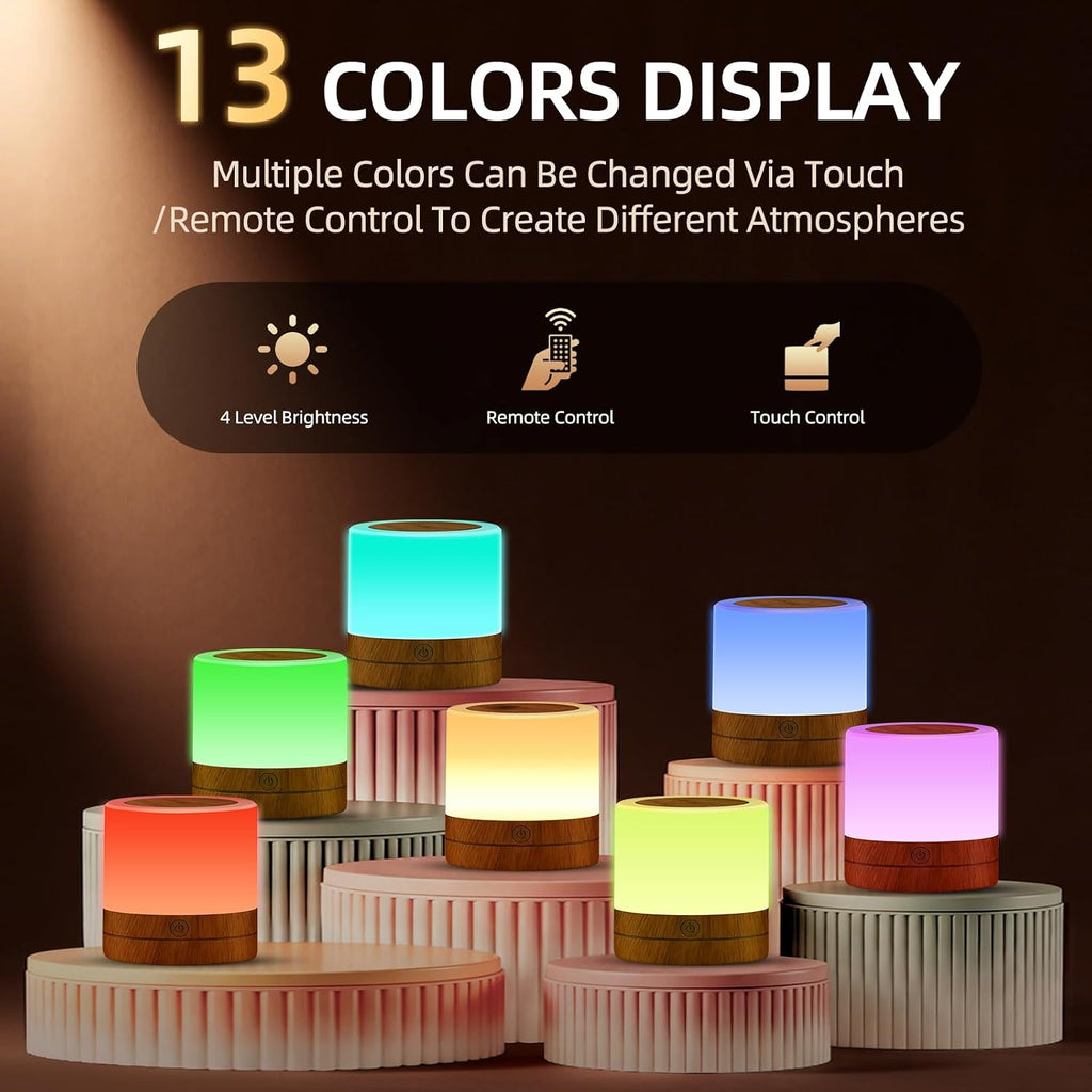 Portable Night Light for Kids, USB Rechargeable Small Desk Lamp,13 RGB Colors & 4 Brightness & 1 Remote, Touch Bedside Table Lamp for…