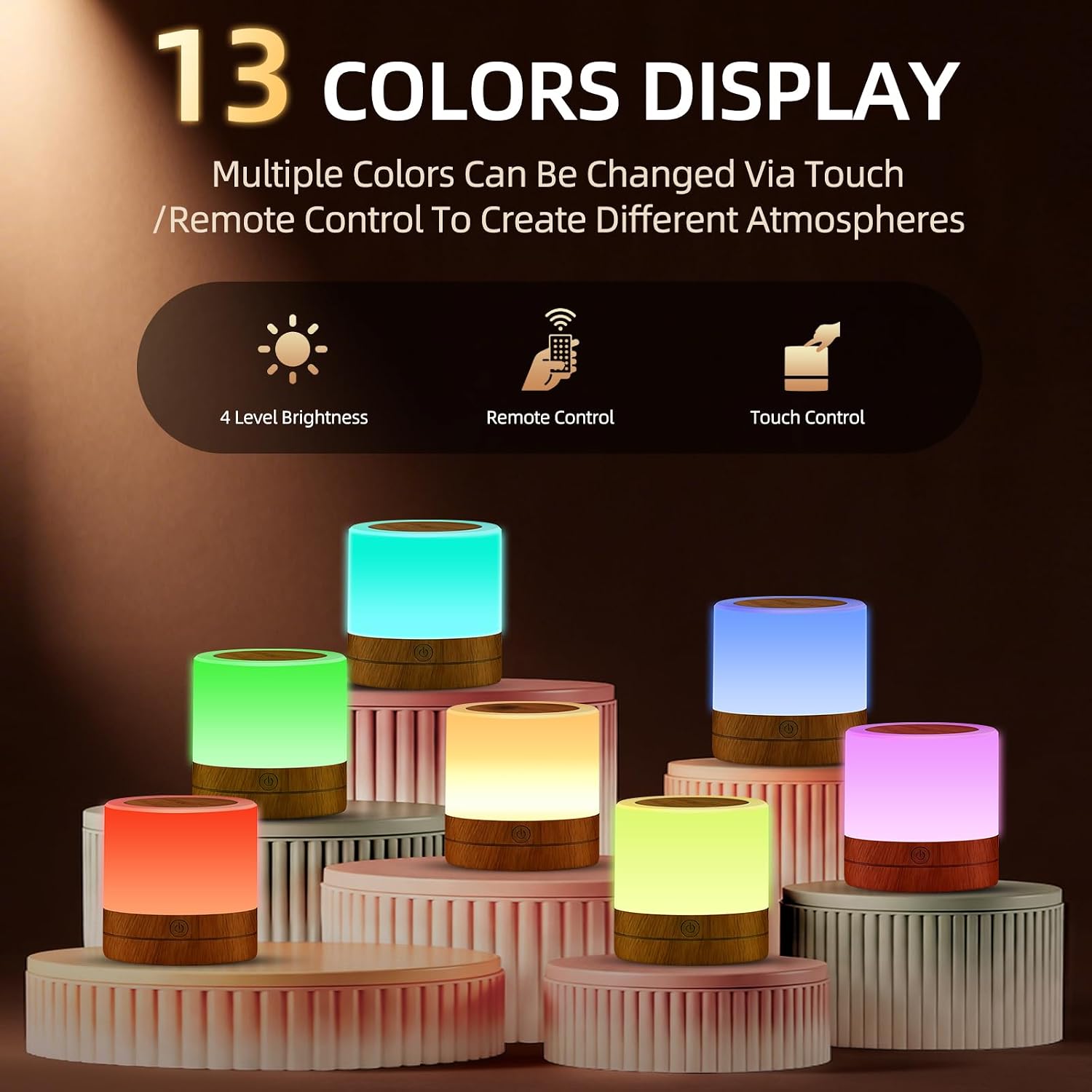 Portable Night Light for Kids, USB Rechargeable Small Desk Lamp,13 RGB Colors & 4 Brightness & 1 Remote, Touch Bedside Table Lamp for…