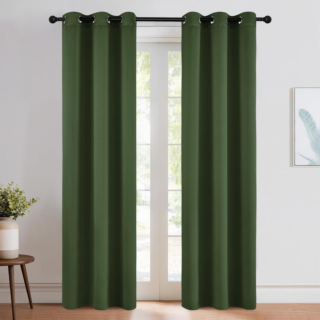 NICETOWN Dark Green Blackout Cafe Satin Curtains for Small Windows, 42" Wide by 84" Long, 2 Panels, Grommet Noise Reducing Faux Silk…