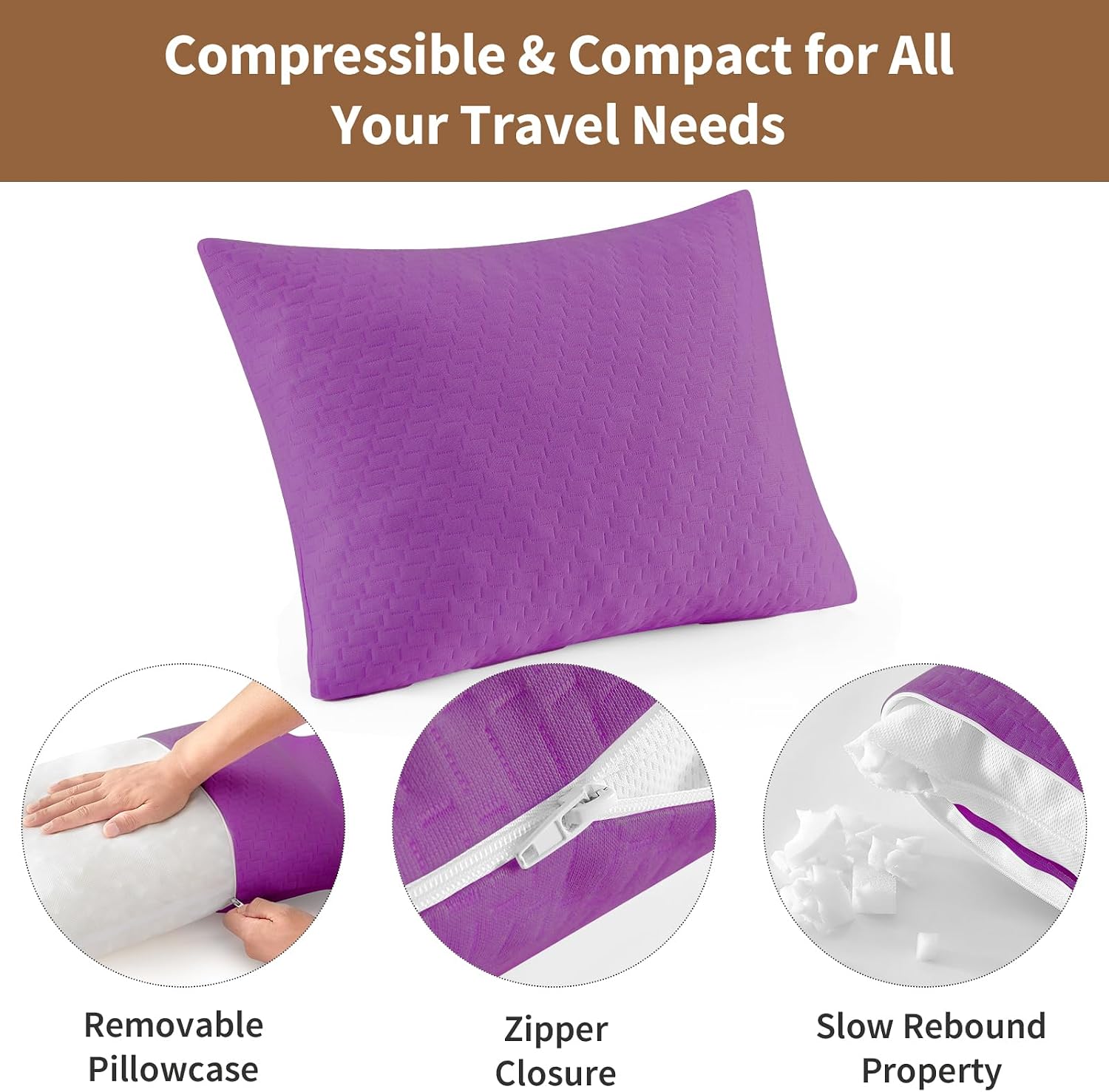 Small Shredded Memory Foam Pillow, Camping Pillow Travel Pillow - Compressible Medium Firm, Breathable Cover, Ideal Backpacking Hiking…
