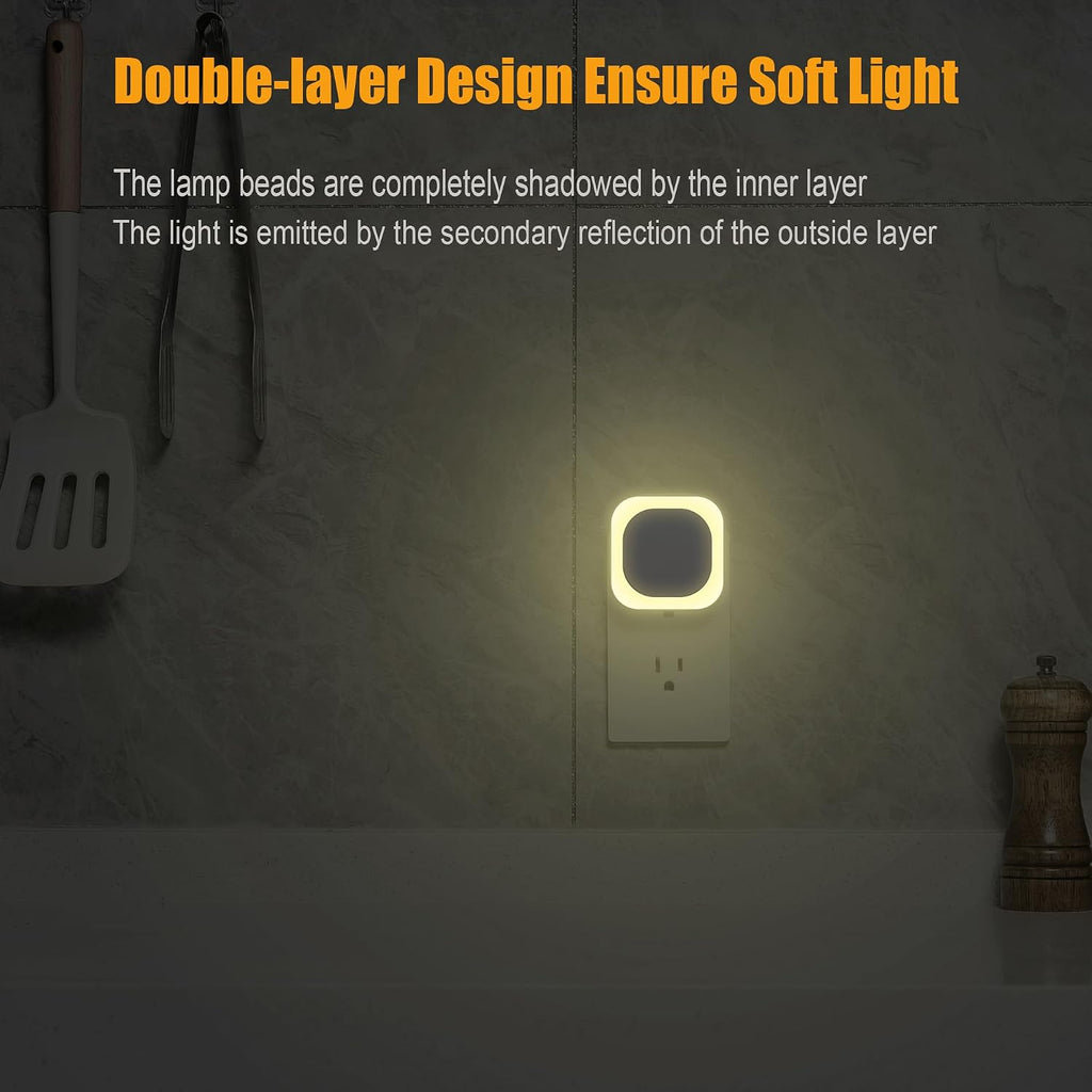 Yunlex 6 Pack Warm White Night Light, Gentle Eye-comfort with Dimmable Soft Glow & Indirect Reflection, Auto Dusk to Dawn Sensor, Plug in…