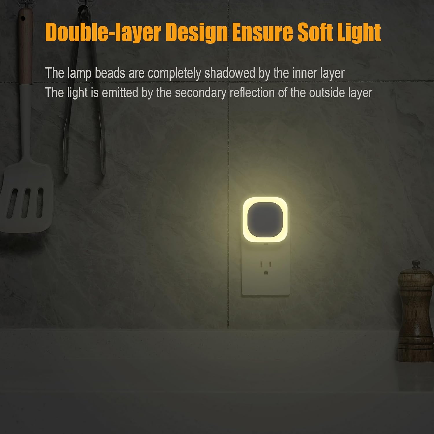 Yunlex 6 Pack Warm White Night Light, Gentle Eye-comfort with Dimmable Soft Glow & Indirect Reflection, Auto Dusk to Dawn Sensor, Plug in…