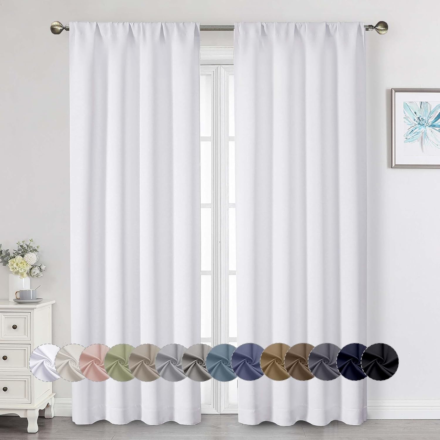 WelvetBLK White Curtains 84 Inch Length 2 Panels Set, Soft Solid Light Filtering Thermal Insulated Curtains 84 Inches Long for Bedroom Livi…